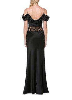 Атласное платье с кружевом Alberta Ferretti, черный