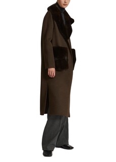 Кашемировое пальто с поясом, норковым воротником и накладными карманами. Yves Salomon