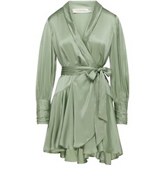 Шелковое мини-платье с запахом Zimmermann, светло-зеленый