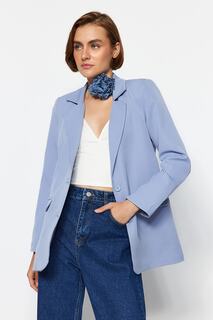 Пиджак на пуговицах Trendyol на обычной подкладке, голубой