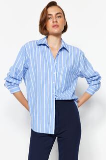 Рубашка полосатая оверсайз Trendyol с карманами, синий