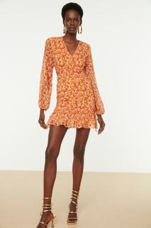 Мини-платье Trendyol с цветочным узором, оранжевый