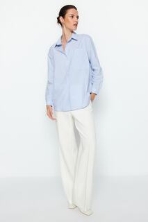 Рубашка полосатая Trendyol с карманом, синий