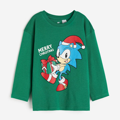 Футболка с длинными рукавами и принтом H&amp;M Sonic the Hedgehog, зеленый H&M