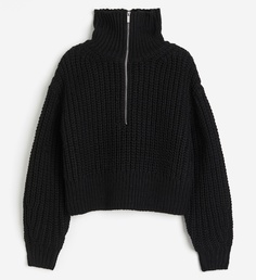 Свитер H&amp;M Chunky-knit Half-zip, черный H&M