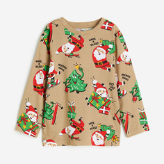 Футболка с длинными рукавами H&amp;M Patterned Santa, бежевый H&M