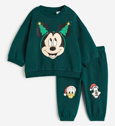 Спортивный костюм H&amp;M Mickey Mouse 2-piece, темно-зеленый H&M