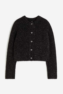 Кардиган H&amp;M Rhinestone-button Fluffy-knit, черный H&M