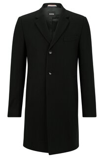 Пальто облегающего кроя из смесовой шерсти и натуральной шерсти BOSS, черный