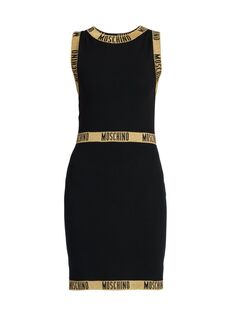 Мерцающее мини-платье с логотипом Moschino, черный