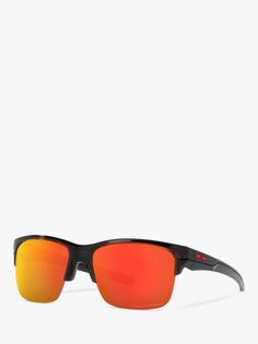 Мужские поляризационные прямоугольные солнцезащитные очки Oakley OO9316 Thinlink, черные чернила/оранжевый