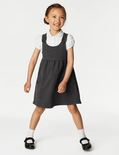 Школьный сарафан из джерси с сердечками и карманами для девочек (2–12 лет) Marks &amp; Spencer, серый
