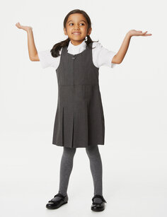 Плиссированный школьный сарафан для девочек большого кроя (2–12 лет) Marks &amp; Spencer, серый