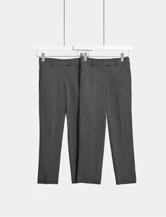 2 шт. Школьные брюки с узкой талией и узкой талией для девочек (2–18 лет) Marks &amp; Spencer, серый
