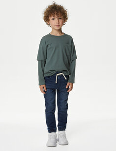 Джинсовые джинсы-джоггеры (2–8 лет) Marks &amp; Spencer, темный деним