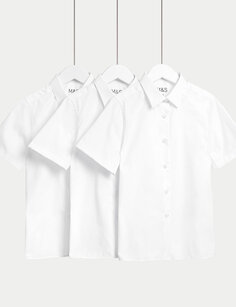 3 пары длинных школьных рубашек для девочек (4–18 лет), которые легко гладить Marks &amp; Spencer, белый