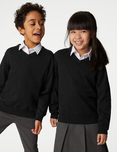 2 пары школьных джемперов унисекс из чистого хлопка (3–18 лет) Marks &amp; Spencer, черный
