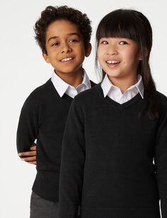2 пары облегающих хлопковых школьных джемперов унисекс (3–18 лет) Marks &amp; Spencer, черный