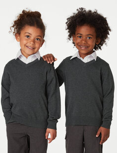 2 пары школьных джемперов унисекс из чистого хлопка (3–18 лет) Marks &amp; Spencer, серый