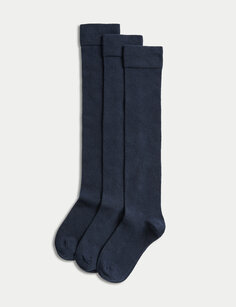 3 пары носков выше колена с высоким содержанием хлопка Marks &amp; Spencer, темно-синий
