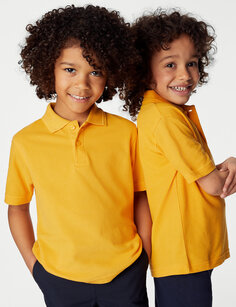 Школьная рубашка-поло унисекс из чистого хлопка (2–18 лет) Marks &amp; Spencer, золото