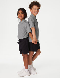 3 пары школьных рубашек-поло унисекс из чистого хлопка (2–16 лет) Marks &amp; Spencer, серый