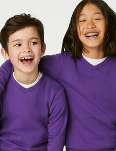 Хлопковая толстовка унисекс с v-образным вырезом (2–16 лет) Marks &amp; Spencer, фиолетовый
