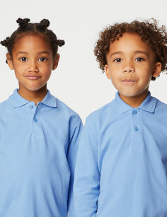 2 пары школьных рубашек-поло унисекс из чистого хлопка (2–18 лет) Marks &amp; Spencer, синий