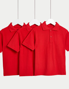 3 пары школьных рубашек-поло унисекс из чистого хлопка (2–16 лет) Marks &amp; Spencer, красный