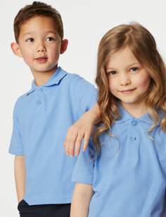 3 пары школьных рубашек-поло унисекс из чистого хлопка (2–16 лет) Marks &amp; Spencer, синий