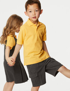 3 пары школьных рубашек-поло унисекс из чистого хлопка (2–16 лет) Marks &amp; Spencer, желтый