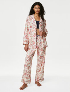 Пижамный комплект из чистого хлопка с цветочным принтом Marks &amp; Spencer