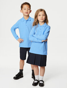 Рубашка-поло унисекс с длинными рукавами (2–16 лет) Marks &amp; Spencer, бледно-голубой