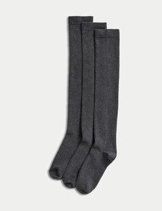 3 пары носков выше колена с высоким содержанием хлопка Marks &amp; Spencer, серый