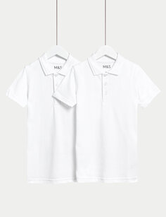 2 пары облегающих школьных рубашек-поло для мальчиков (2–16 лет) Marks &amp; Spencer, белый