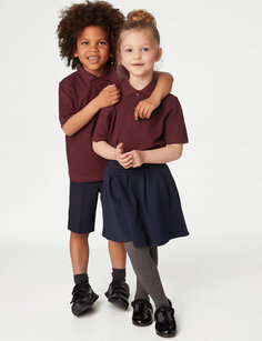 Школьная рубашка-поло унисекс из чистого хлопка (2–18 лет) Marks &amp; Spencer, бургундия