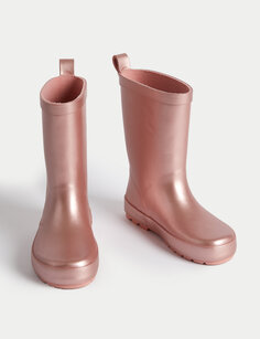Детские резиновые сапоги металлического цвета (4 маленьких — 6 больших) Marks &amp; Spencer, розовый