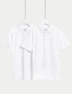 2 пары школьных рубашек-поло с защитой от пятен для мальчиков (2–16 лет) Marks &amp; Spencer, белый
