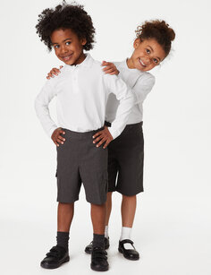 2 пары школьных рубашек-поло унисекс из чистого хлопка (2–18 лет) Marks &amp; Spencer, белый