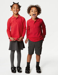 Рубашка-поло унисекс с длинными рукавами (2–16 лет) Marks &amp; Spencer, красный