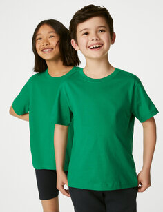 Школьная футболка унисекс из чистого хлопка (2–16 лет) Marks &amp; Spencer, изумруд