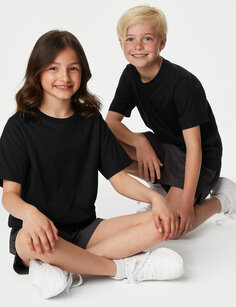 Школьная футболка унисекс из чистого хлопка (2–16 лет) Marks &amp; Spencer, черный