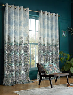 Бархатные ситцевые шторы Avon с люверсами William Morris At Home, индиго