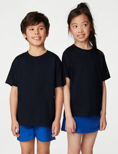 Школьная футболка унисекс из чистого хлопка (2–16 лет) Marks &amp; Spencer, темно-синий