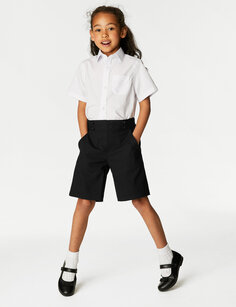 Школьные шорты на пуговицах спереди для девочек (2–16 лет) Marks &amp; Spencer, черный
