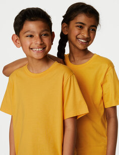 Школьная футболка унисекс из чистого хлопка (2–16 лет) Marks &amp; Spencer, золото
