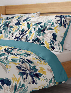 Комплект постельного белья из чистого хлопка с акварельным цветочным рисунком Marks &amp; Spencer, бирюзовый микс