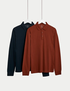 2 шт. рубашки поло с длинными рукавами из чистого хлопка Marks &amp; Spencer