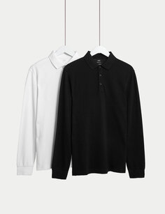 2 шт. рубашки поло с длинными рукавами из чистого хлопка Marks &amp; Spencer, белый микс