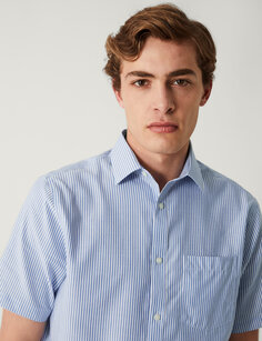 Оксфордская рубашка из чистого хлопка обычного кроя без железа Marks &amp; Spencer, синий микс